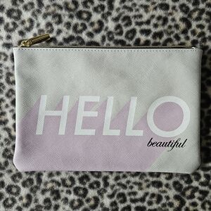 "Hello Beautiful" Flat Zippered Travel Cosmetic Makeup Pouch, 9" By 6", NWOT